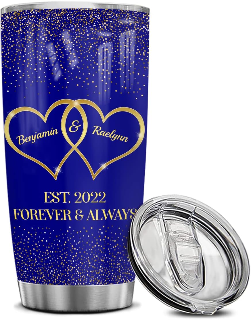 Wassmin Personalized Couple Tumbler 20oz 30oz Forever & Always Couples Tumblers Coffee Travel Mug Cup Custom Gifts For Wife Husband Boyfriend Girlfriend Birthday Christmas Valentines Presents (Navy)