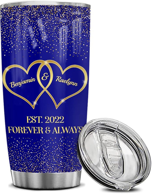 Wassmin Personalized Couple Tumbler 20oz 30oz Forever & Always Couples Tumblers Coffee Travel Mug Cup Custom Gifts For Wife Husband Boyfriend Girlfriend Birthday Christmas Valentines Presents (Navy) - Bloomnest