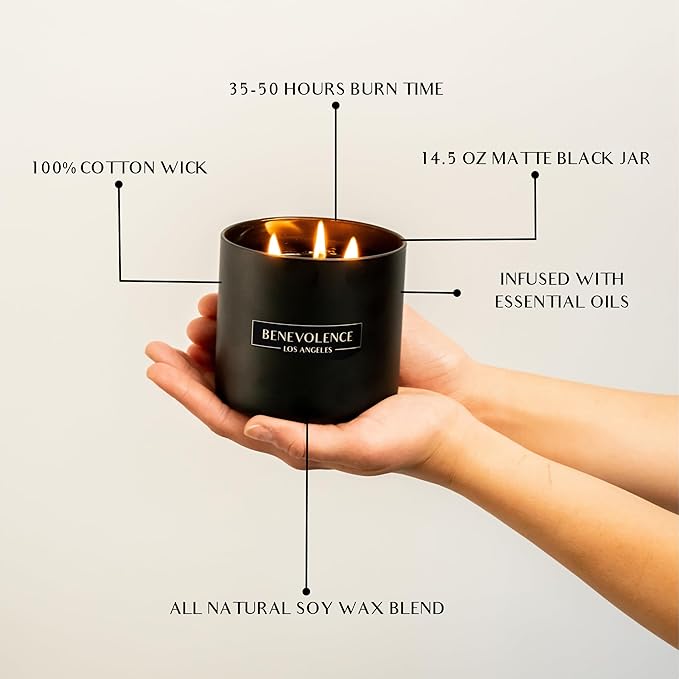 Benevolence LA 3 Wick Candle, Black Berries (Baies) Large Christmas Scented Candles | Soy Holiday Candle for Women and Men | Home Fragrance | Aromatherapy | Bathroom Freshener 14.5 Oz, 45 Hour Burn - Bloomnest