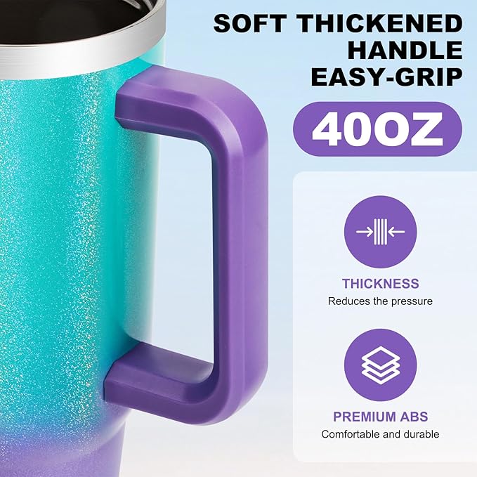 40 oz Tumbler with Handle and Straw Lid, Vacuum Insulated Leak Proof Double Walled Stainless Steel Glitter Travel Mug Tumblers, Maintains Cold Ice and Heat for Hours(Green Purple Gradient) - Bloomnest