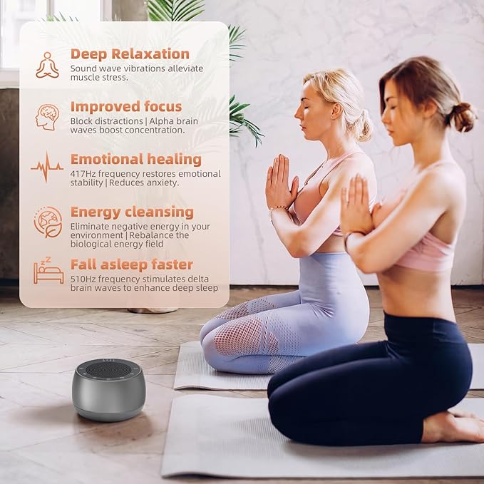 Electronic Tibetan Singing Bowl,Frequency Generator for Meditation,Yoga,Chakra Healing,256HZ-432HZ-528HZ 9 Healing Sound Bowls,4 Timer and Luminous Button,Reiki,Stress Relief Gift Grey Bloomnest