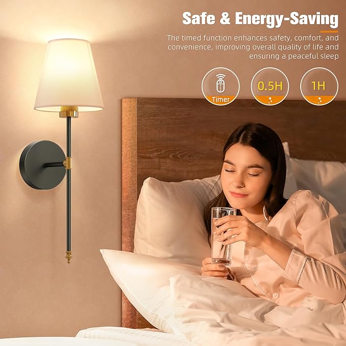 NIORSUN Battery Operated Wall Sconce Set of 2,Gold-Black Rechargeable Wall Lights with 5200mAh Dimmable Bulbs and Remote,9 Colors Wireless Wall Lamps for Bedroom Living Room Hallway Decor - Bloomnest