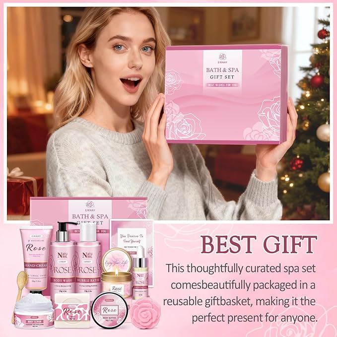 Gifts for Women, 12 PCS Birthday Gifts for Women Rose Relaxing Spa Basket Self Care Package for Her Mom Sister Wife Friend Unique Mothers Day Valentine Gift Ideal - Bloomnest