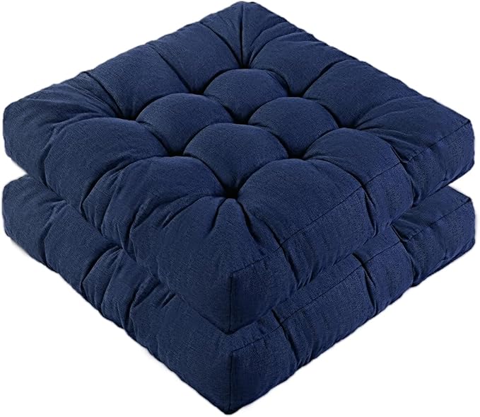 Meditation Floor Cushions Set of 2, Thickened Floor Pillow for Adults, Large Square Pillows Seat Cushion for Tatami Living Room Yoga, Memory Sponge Block Added, 22x22 Inch, Drak Blue