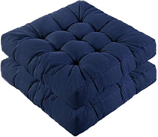 Meditation Floor Cushions Set of 2, Thickened Floor Pillow for Adults, Large Square Pillows Seat Cushion for Tatami Living Room Yoga, Memory Sponge Block Added, 22x22 Inch, Drak Blue