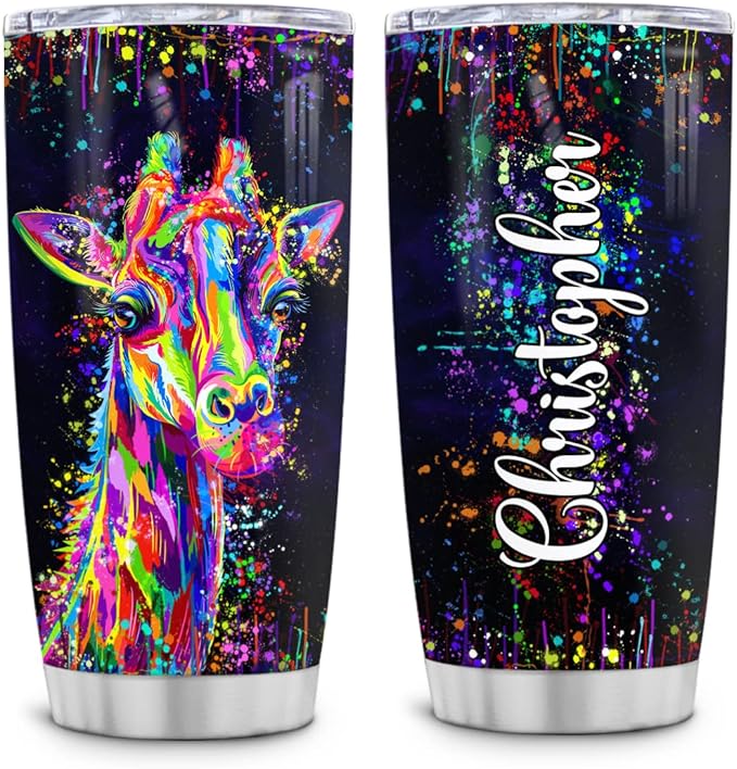 Wassmin Giraffe Tumbler Personalized Tumblers 20o 30oz With Custom Name Watercolor Giraffee Gift For Women Girls Tumblers Stainless Steel Coffee Travel Mug Cup Birthday Christmas Stuff Gifts - Bloomnest