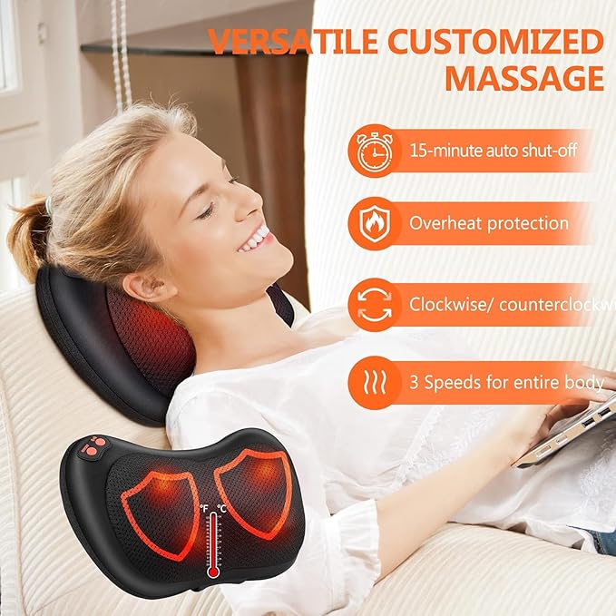 Brelley Neck and Back Massager with Heat Electric Shiatsu Deep Tissue Kneading Massage for Neck, Back, Shoulders, and Legs