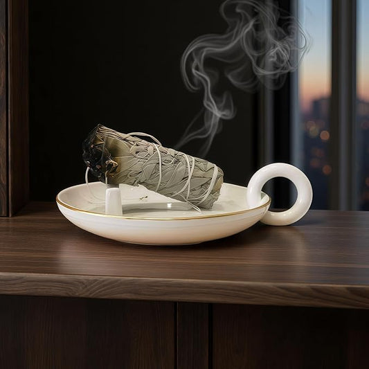 Handmade Ceramic Palo Santo Holder Burner & Sage Holder - Mini Tabletop Chiminea Burner Tray with Ash Catcher, Decorative Incense Holder for Spiritual Meditation & Yoga - Bloomnest