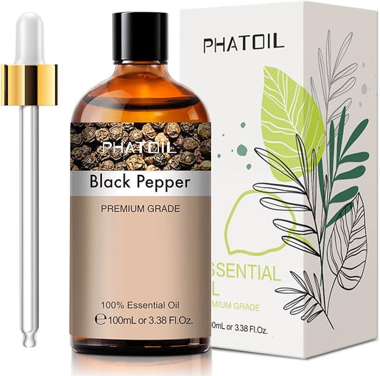 Black Pepper 3.38fl.oz Essential Oil, PHATOIL Pure Aromatherapy Oils for Diffuser, Humidifier, Perfect for DIY Soap, Candle, Bath Bombs Making(100ml) PHATOIL