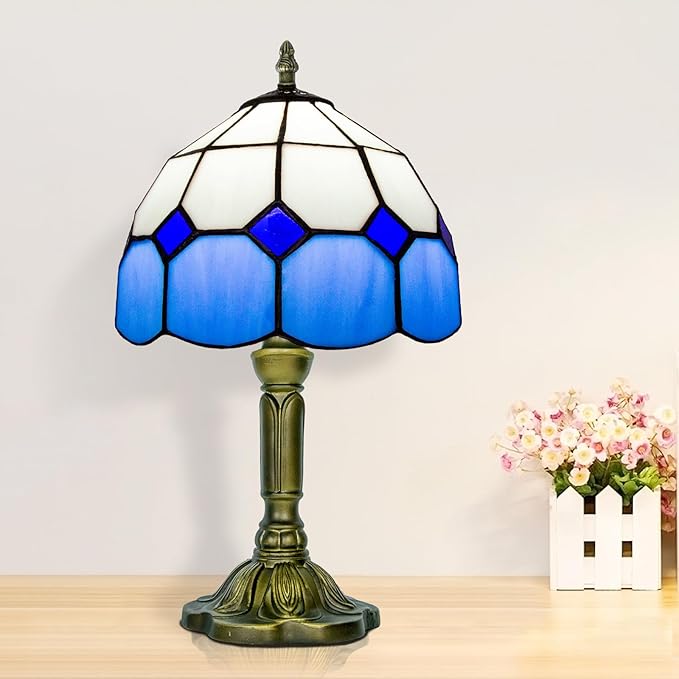 Tiffany Lamp Blue, Small Stained Glass Lamp for Bedside, Living Room - Bloomnest
