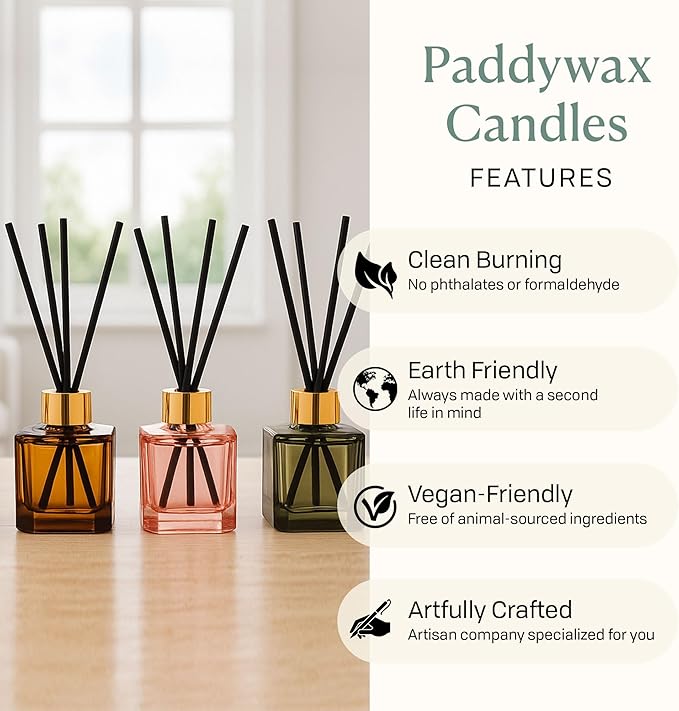 Paddywax Botanica Scented Oil Diffuser with Reeds in Reusable Greeen Glass Bottle, Tubed Gift Box, Includes Diffuser Sticks, Long-Lasting Fragrance, Reusable & Upcyclable, Wild Neroli, 2.8 fl oz PaddywaxCandles