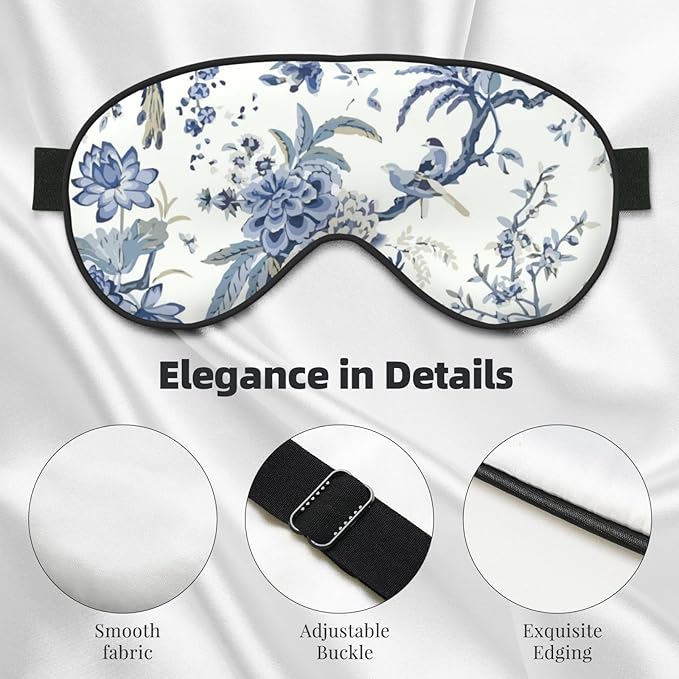 Sleep Eye Mask Vintage Blue Floral Sleep Mask for Women Men Comfortable Eye Mask with Adjustable Strap Soft Eye Cover Blindfold for Travel Yoga Nap Shift Work - Bloomnest