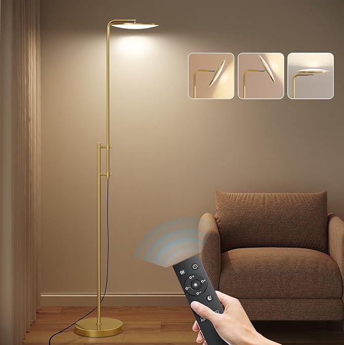 SUNMORY 32W/3000LM Floor Lamps, Super Bright LED Standing Lamp with Remote Control, Adjustable Tall Lamp with 350°Rotating Head, Modern Dimmable Torchiere Corner Lamp for Living Room, Bedroom, Office - Bloomnest