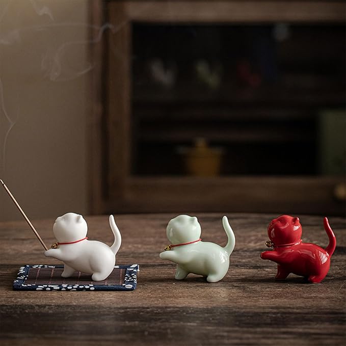 Set of Cats Incenses Holder Home Accent Ceramic Cats Incenses Stick Stand Multifunctional Home Decors - Bloomnest