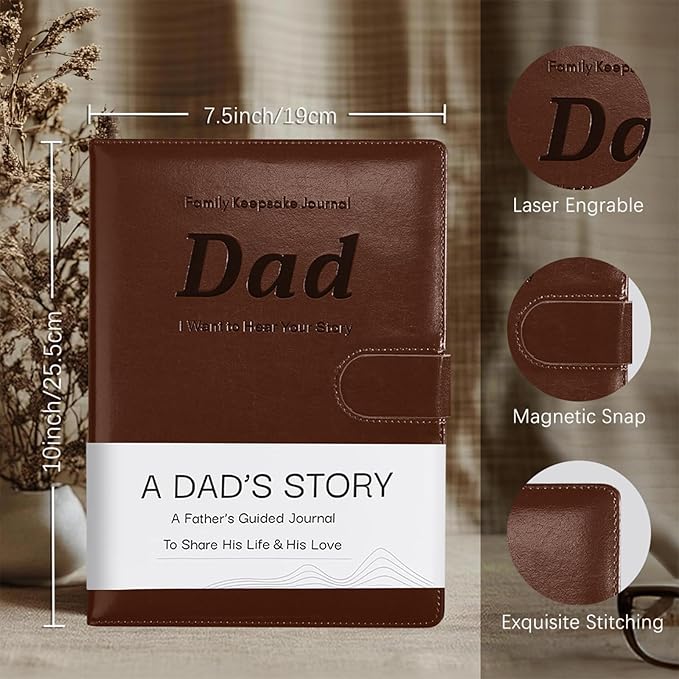 Artmag Dad's Life Story Journal with 250+ Prompt Questions, Family Keepsake Book Leather Cover for Dad to Share His Memories for Birthday Father's Day Christmas (Brown) - Bloomnest