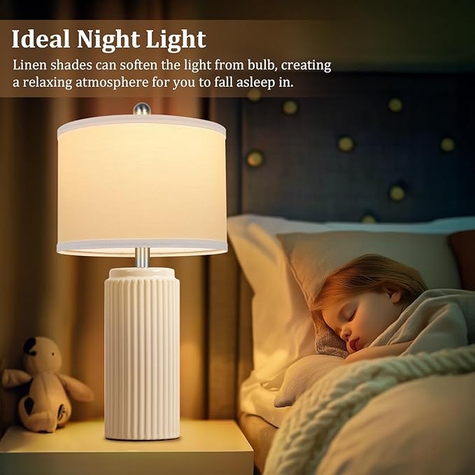 TOBUSA 23.5’’ Modern Ceramic Table Lamps Set of 2 for Living Room, Farmhouse Vintage Bedside Table Lamps with White Linen Shade, Rustic Bedroom Ceramic Lamps for Nightstand Home Office End Table Dorm - Bloomnest