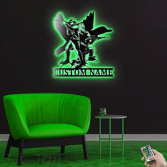 Lovely POD Personalized Metal Sign - Custom Name Father and Son Hunting Led Lights Wall Art, Personalized Hunter Name Decoration for Home, Duck Hunting Metal Home Decor - Bloomnest