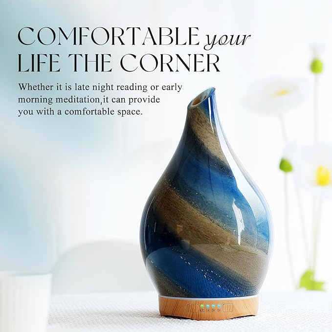 Porseme 280ml Essential Oil Diffuser Glass Color Changing Aroma Air Diffusers Aromatherapy Ultrasonic Cool Mist Humidifier 7 Running Hours Waterless Auto-Off for Sleeping, Yoga, Office, Spa (Galaxy) - Bloomnest