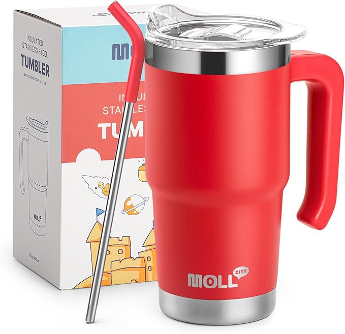 Kids Tumbler with Handle-16 oz Stainless Steel Vacuum Insulated Water Cup with Lid and Straw for Travel, Cupholder Friendly-Gift for Girl-Canyon Red - Bloomnest