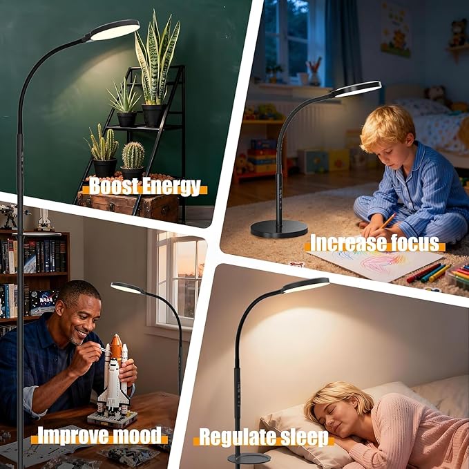 Light Therapy Lamp, 3-in-1 Floor Lamp 11000 Lux, Sunlight Lamp with Remote & Timer, LED UV-Free Sun Lamp with Adjustable 10 Brightness & 5 Color Temperature for Living Room Bedroom Office, Black - Bloomnest