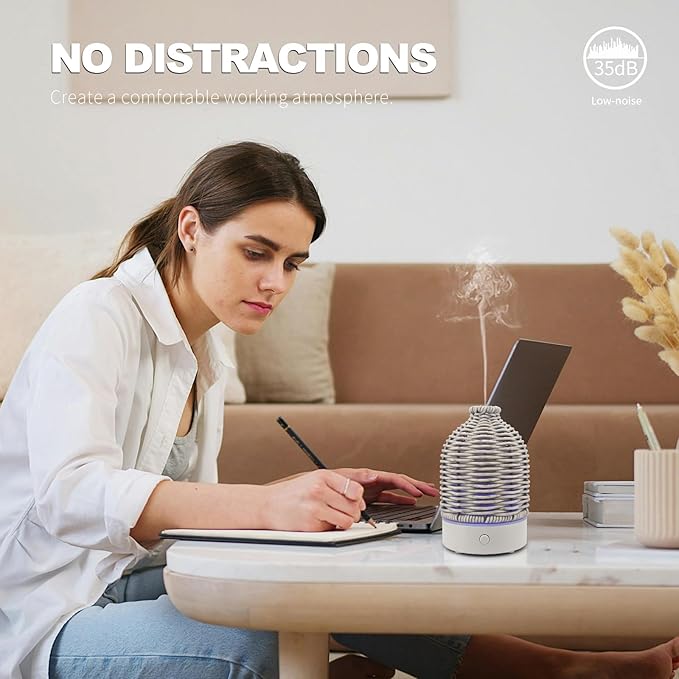 Essential Oil Diffuser - Multifunction Aromatherapy Diffuser 7 LED Color Changing Light 100ML Rattan Diffuser Easy to Clean Suitable for Home,Office (Grey) - Bloomnest