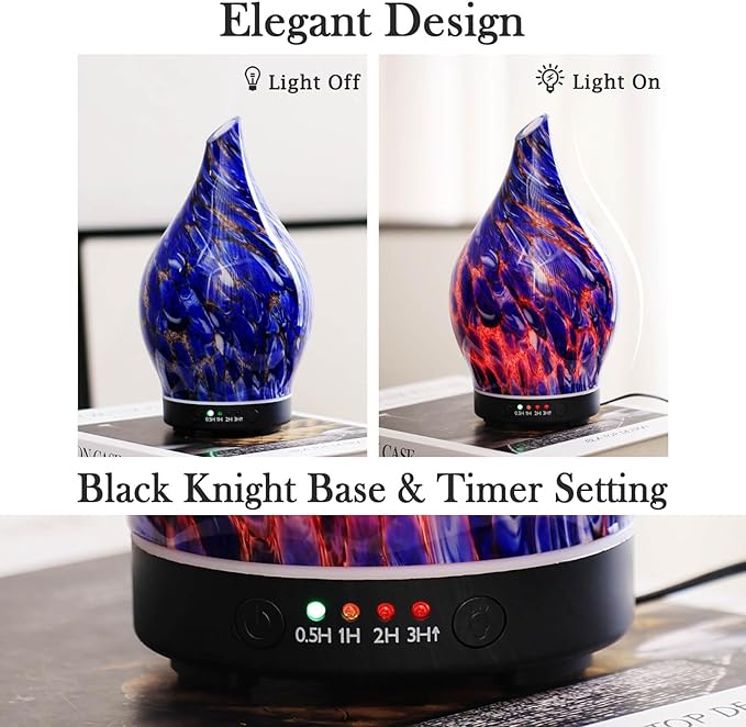 Porseme 150ml Essential Oil Diffuser Glass Color Changing Aroma Air Diffusers Aromatherapy Ultrasonic Cool Mist Humidifier 6 Running Hours Waterless Auto-Off for Sleeping Yoga Office Spa (Deep Blue) - Bloomnest