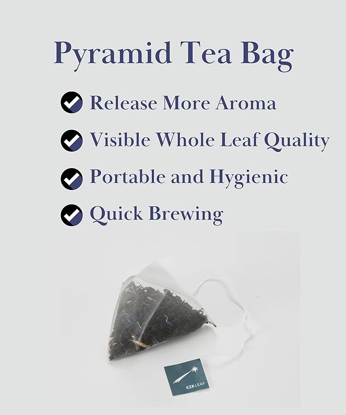 ERZ Leaf Earl Grey Ceylon Black Tea Premium Whole Leaf with Bergamot & Cornflower Blend, 20 Pyramid Tea Bags 2.1 Once, Gift Box Ready, Elegant Aroma, Smooth Flavor - Bloomnest