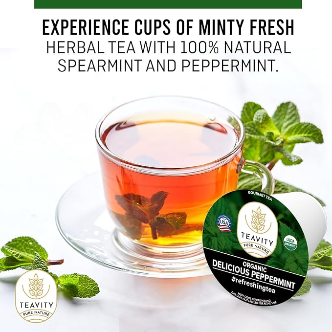 Organic Peppermint Tea Pods for Keurig - Decaf Tea by Teavity (12 Tea Pods) - Bloomnest