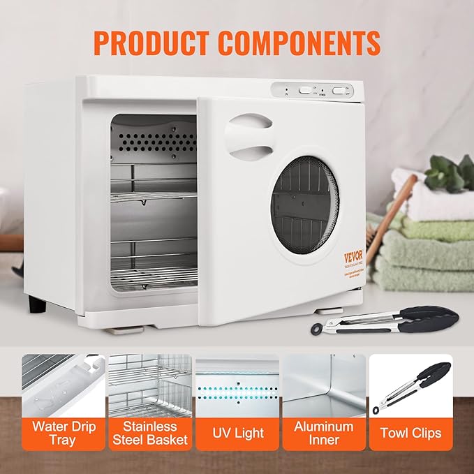 VEVOR 23L Large Capacity Hot Warmers with See Through Window, Two Stainless Steel Racks, Holds up 50-60 Towels, 2-in-1 Quick and All-Round Heating for Facials, SPA, Massage, Salon, White - Bloomnest