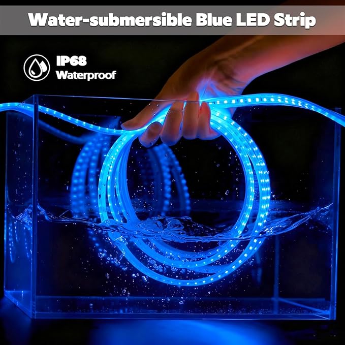 SuperLightingLED 24 Volt Blue LED Strip Sauna Light, Heat-Tolerant Flexible Dimmable Cuttable 5m/16.4ft 600 LEDs High-Density Bright IP68 Waterproof Sauna Room LED Tape (Blue) Bloomnest