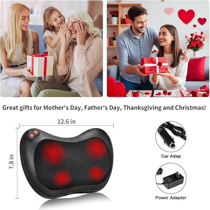 Back Massager, Shiatsu Neck Massager with Heat, Electric Back Massager for Shoulder, Back, Leg, Deep Tissue Kneading Massage to Relief Muscles, Massage Pillow for Mom/Dad/Women/Men - Bloomnest