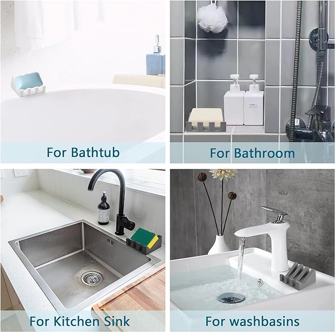 Self Draining Soap Dish Holder,Silicone Soap Dish,for Bathroom,Kitchen, Sponges，Can Extend Soap Life，Keep Soap Bars Dry and Easy Cleaning (Grey,1-Pack) - Bloomnest