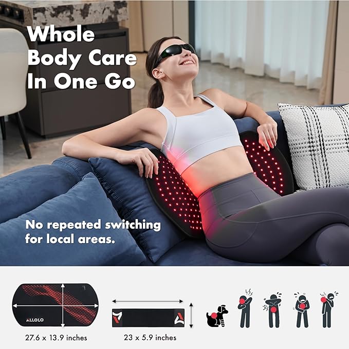 ALLOLO Red Light Therapy for Body, 27.6"*13.9" Large Infrared Light Therapy with Timer, 280pcs 3-in-1 LEDs 660nm&850nm Red Light Therapy Pad for Back Belly Knee Joint (with Storage Bag & Glasses) Bloomnest