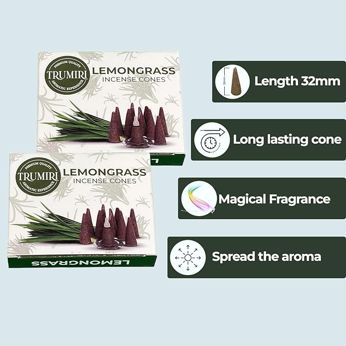 Lemongrass Incense Cones - 60 Cones, Six Packs of 10, Scented TRUMIRI