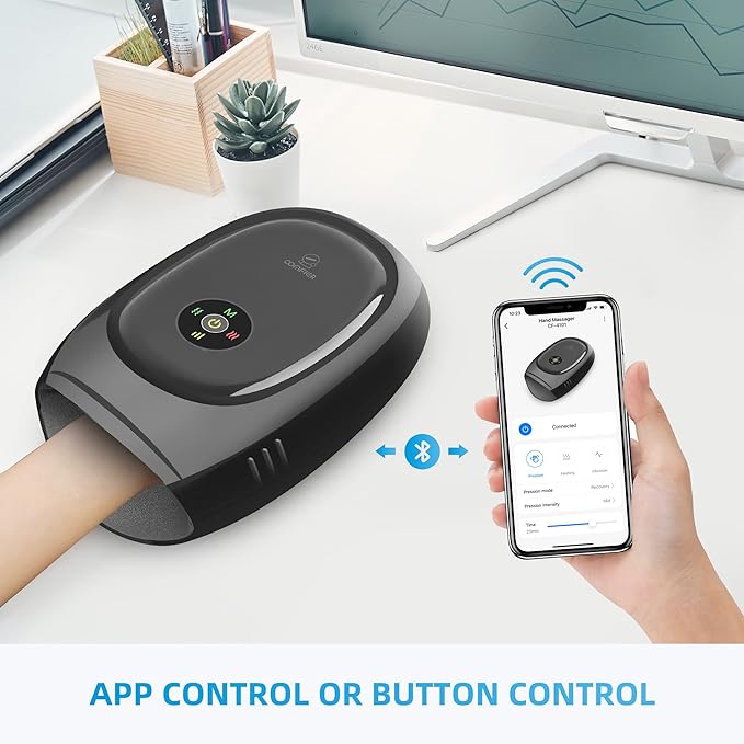COMFIER Cordless Hand Massager with Heat and Compression,APP Control,Hand Massag for Arthritis and Carpal Tunnel,Wrist Finger Massager,3 Heat &3 Intensities, Gifts for Mom, Dads, Women and Men