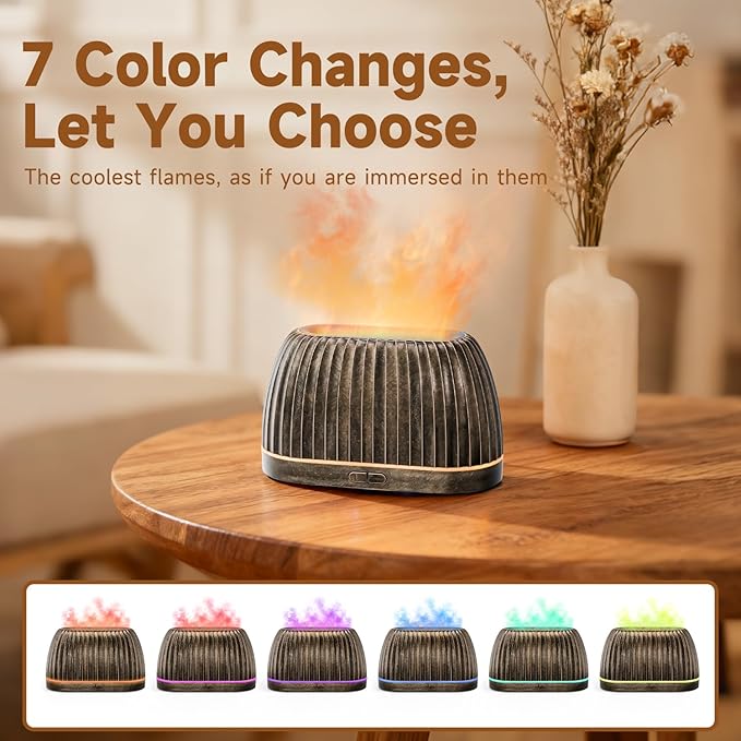 SOULORIGIN Essential Oil Diffuser, Flame Effect Aromatherapy Diffuser with 7-Color LED Lights & Auto Shut-Off, Ultrasonic Diffusers for Home, 120ml Samll Scent Diffuser for Essential Oils - Gold SoulOrigin