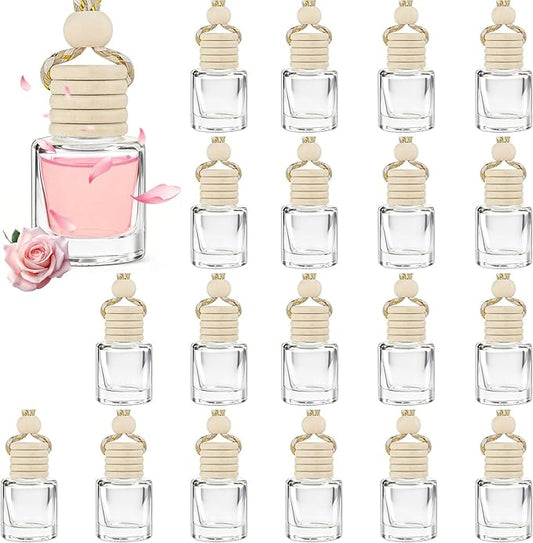 20 Pcs car Diffuser Bottle Set with Wooden Caps,Dropper and Funnel, Empty Glass car air freshener Bottle Bulk Hanging Essential Oil Fragrance Pendants for Car Decor，Can DIY Car Air Freshners Diffuser - Bloomnest