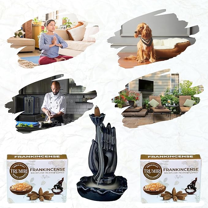 Frankincense Backflow Incense Cones - 60 Cones, Six Packs of 10, Waterfall Effect TRUMIRI