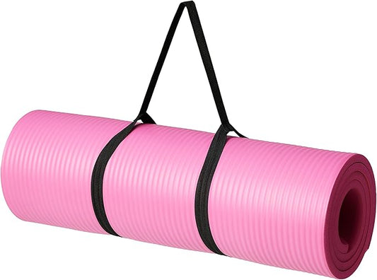 Amazon Basics 1/2 Inch Extra Thick Exercise Yoga Mat with Carrying Strap, Cushioned Support, for Fitness and Gym Workouts