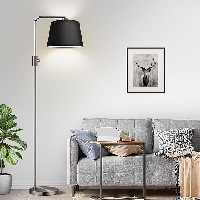Nintiue 【Upgraded】 Dimmable Floor Lamp, 1000 Lumens LED Edison Bulb Included, Brushed Nickel Arc Floor Lamps Modern Standing Lamp with Black Shade, Tall Lamps for Living Room Bedroom - Bloomnest