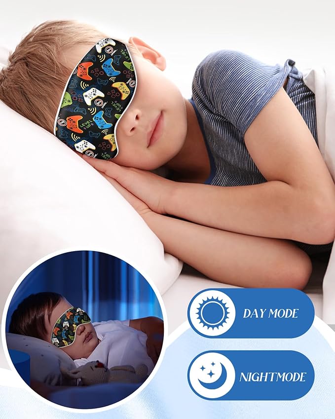 Kids Sleep Mask - Silk Eye Mask for Kids Cute Cartoon Cool Kawaii Soft Smooth Lightweight Boys Girls Teens Sleeping Mask with Adjustable Straps, Black Game - Bloomnest