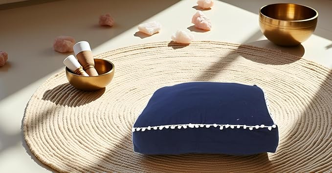 CRAFT KALA Meditation Floor Pillow Cover, Round Large Pillows Cover Seating for Adults, Bohemian Mandala Circle Cushions Cover for Outdoor Fireplace Yoga Living Room (Blue, 18" Square) - Bloomnest