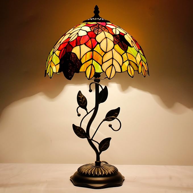 Tiffany Lamp Table Lamp Stained Glass Desk Lamps 12X12X19 Inches Reading Light Decor Bedroom Living Room (Maple Leaf Style) - Bloomnest