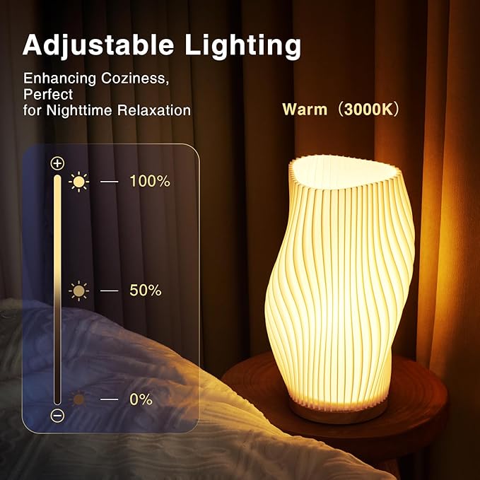 Table Lamp Bedside Lamps for Bedroom, Small Night Stands Desk Lamp, Mood Warm Cozy Lighting, Vintage Boho Cool Mid Century Modern Lamp, Aesthetic Accents Home Room Decor (Warm-C, Large) - Bloomnest
