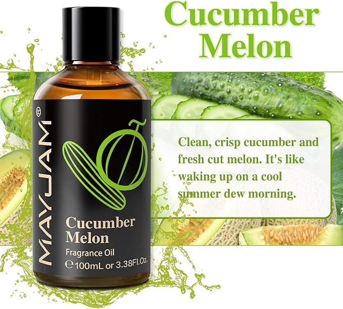 MAYJAM 100ML/3.38FL.OZ Cucumber Melon Fragrance Oils with Glass Dropper, Essential Oils for Diffusers for Home, Long Lasting Scented Oils for Diffusers Soap Candle Making - Bloomnest