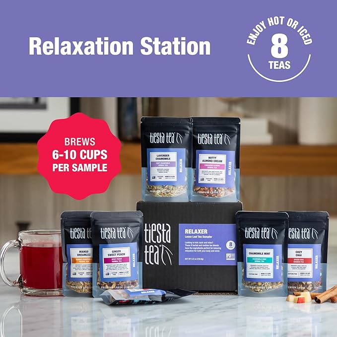 Tiesta Tea - 8 Herbal & Rooibos Sampler Dry Flight Set, Loose Leaf, No Caffeine, Makes Hot and Iced, Assorted Tea Sets with Herbal, Chai, Fruit Blends & More, 8 Resealable Sample Pouches - Bloomnest