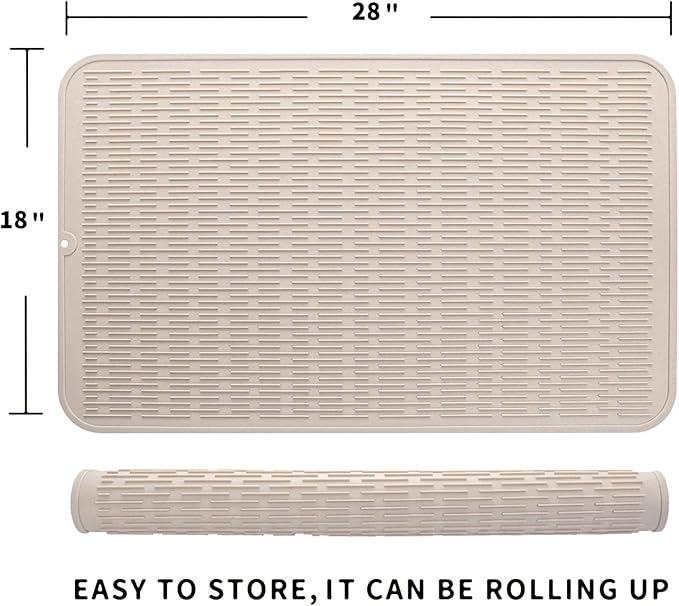 Silicone Dish Drying Mat for Multiple Usage,Easy clean,Eco-friendly,Heat-resistant Silicone Mat for Kitchen Counter or Sink,Refrigerator or Drawer Liner Tapioca 3XL 28 inches x 18 inches - Bloomnest