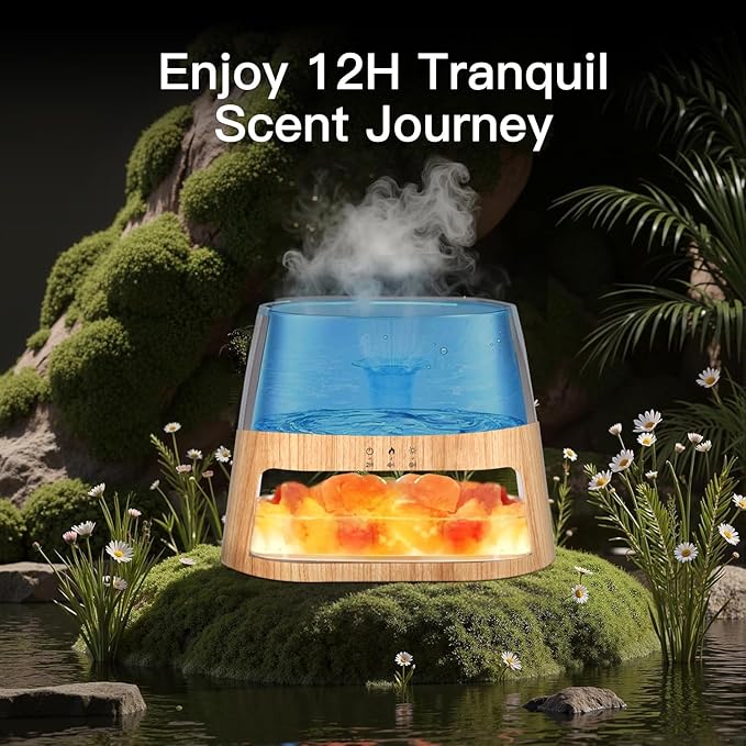 Luxury Himalayan Salt Lamp Humidifier & Aromatherapy Diffuser - 8 Color Mood Lighting w/Remote for Spa, Bedroom, Home Relaxation260ml (Wood) Bloomnest