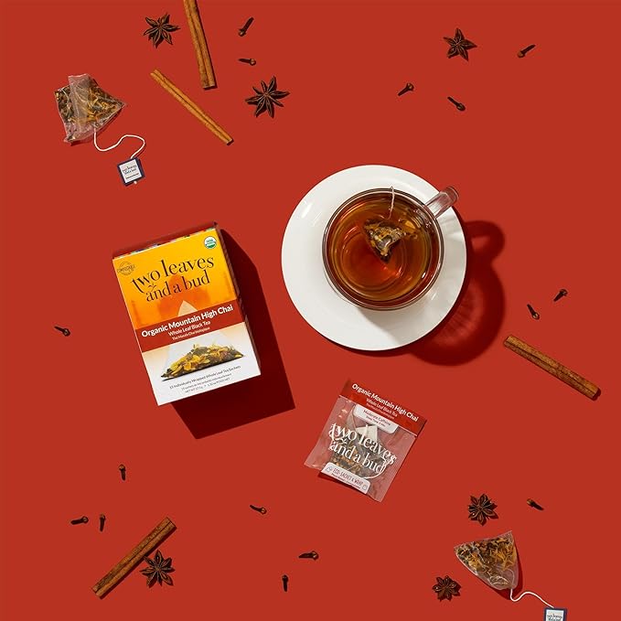 Two Leaves and a Bud Organic Mountain High Chai Tea Bags, Whole Leaf Black Tea and Spices in Compostable Sachets,15 Count (Pack of 1) - Bloomnest