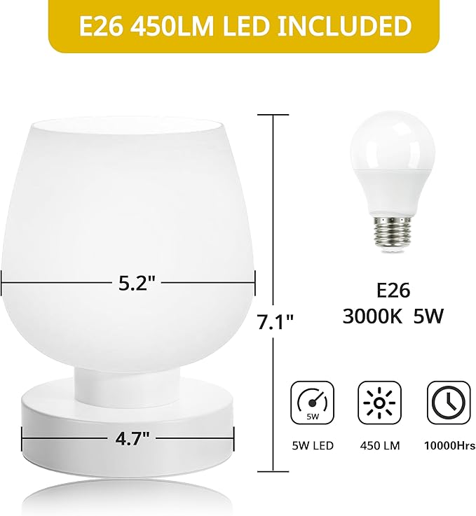 Cordless Bedside Lamp, Portable Rechargeable Table Lamps for Bedroom for Night Stands, Touch Stepless Dimmable Desk Lamp, Warm LED Bulb, Round Shape, 1 Set, White - Bloomnest
